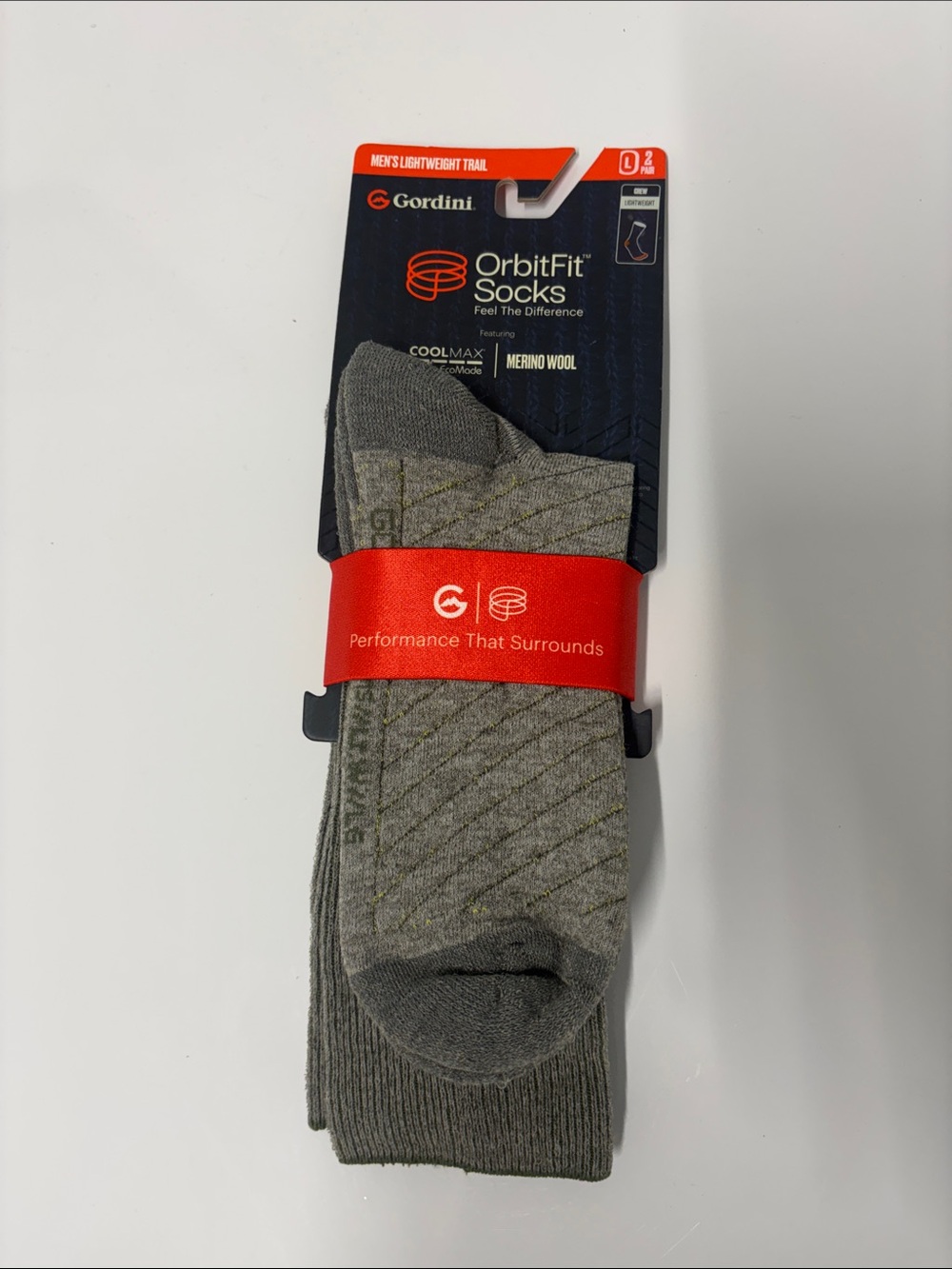 Gordini Mens 2 pair pack lightweight crew sock spruce size Large NWT
